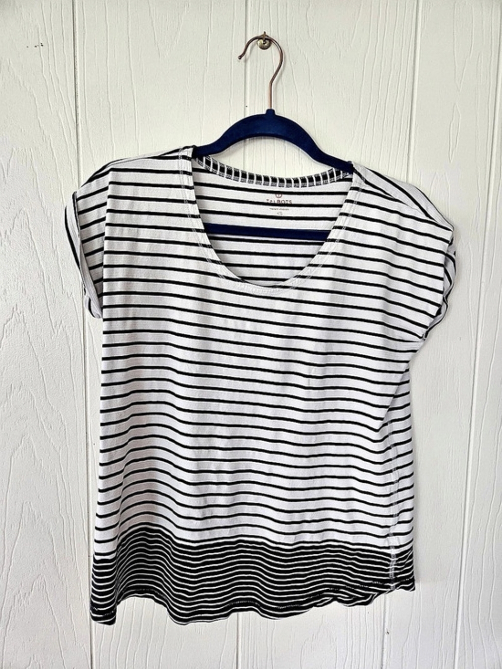 Talbots Striped Short Sleeve Top in White & Black Size XS Like New